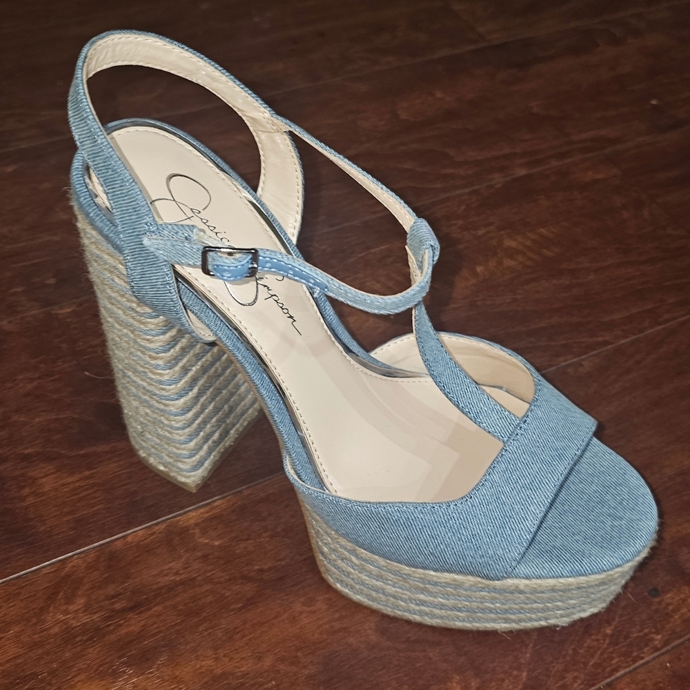 Jessica Simpson Ameeka Womens Denim Peep-Toe Platform Heels, size 10M - Picture 2 of 6